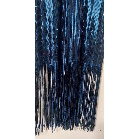 Dress The Population Dress Sz XXL Blue Sequin Fringe Formal Party Wedding Plus - Picture 4 of 6